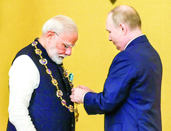 Representational Image: PM Modi Receives Russia’s highest Civilian Honour from President Vladimir Putin, at St Catherine’s Hall, in Moscow on 10 July 2024. ANI Representational Image: PM Modi Receives Russia’s highest Civilian Honour from President Vladimir Putin, at St Catherine’s Hall, in Moscow on 10 July 2024. ANI