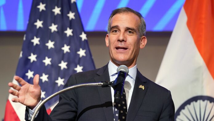 The United States ambassador to India, Eric Garcetti addresses the INDUS X Summit in Washington, D.C., USA, on June 21. (ANI) The United States ambassador to India, Eric Garcetti addresses the INDUS X Summit in Washington, D.C., USA, on June 21. (ANI)