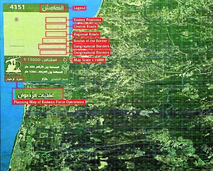 Photo of the map Hezbollah planned to use for the ‘Conquer the Galilee’ plan.