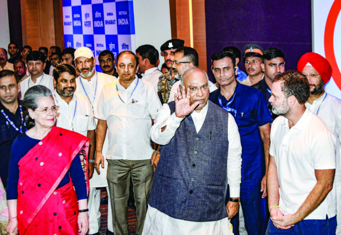 A file photo: Congress national president Mallikarjun Kharge with party leaders Rahul Gandhi and Sonia Gandhi attending the Opposition’s Indian National Developmental Inclusive Alliance (I.N.D.I.A.) bloc leaders meeting, in Mumbai on 1 Sep, 2023. ANI A file photo: Congress national president Mallikarjun Kharge with party leaders Rahul Gandhi and Sonia Gandhi attending the Opposition’s Indian National Developmental Inclusive Alliance (I.N.D.I.A.) bloc leaders meeting, in Mumbai on 1 Sep, 2023. ANI