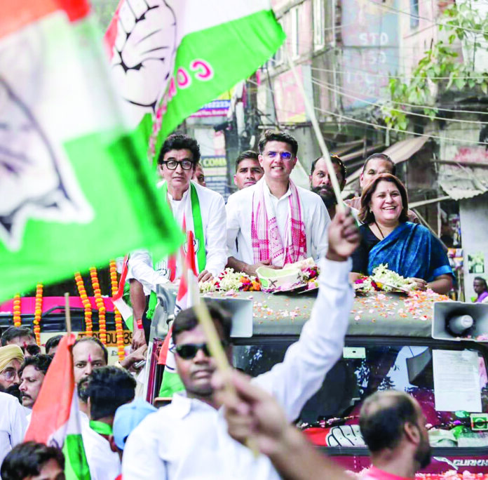 Congress leaders Sachin Pilot and Supriya Shrinate campaign for the party candidate from Jamshedpur, Ajoy Kumar for the Jharkhand Assembly election, in Jamshedpur on Tuesday. ANI Congress leaders Sachin Pilot and Supriya Shrinate campaign for the party candidate from Jamshedpur, Ajoy Kumar for the Jharkhand Assembly election, in Jamshedpur on Tuesday. ANI