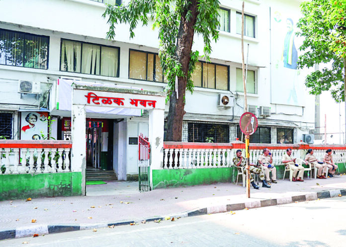 A deserted view of the Tilak Bhavan as the Maha Vikas Aghadi trails in the Maharashtra Assembly election results, in Mumbai on Saturday. ANI A deserted view of the Tilak Bhavan as the Maha Vikas Aghadi trails in the Maharashtra Assembly election results, in Mumbai on Saturday. ANI