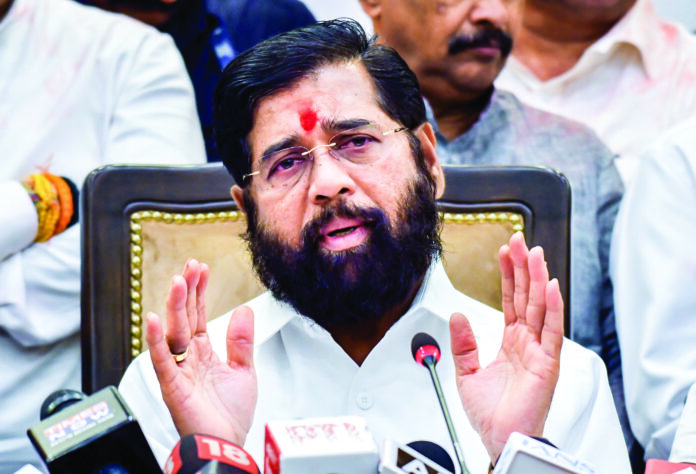 Maharashtra Chief Minister Eknath Shinde addresses a press conference as the Mahayuti is set to form the government in the state, at Varsha Bungalow in Mumbai, on November 23. (ANI) Maharashtra Chief Minister Eknath Shinde addresses a press conference as the Mahayuti is set to form the government in the state, at Varsha Bungalow in Mumbai, on November 23. (ANI)