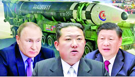 From left to right, Russian President Vladimir Putin, North Korean leader Kim Jong Un and Chinese President Xi Jinping. (File Photo) From left to right, Russian President Vladimir Putin, North Korean leader Kim Jong Un and Chinese President Xi Jinping. (File Photo)