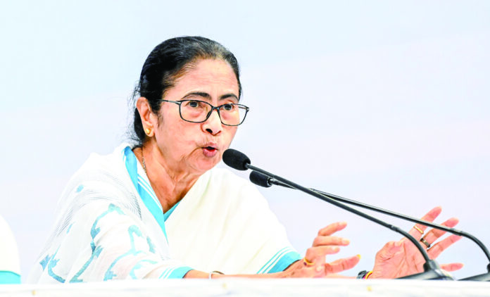 Mamata Banerjee addresses a press conference at Nabanna Sabhagar