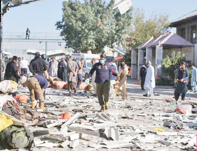A police officer surveys the site amid the debris after a bomb blast at a railway station in Quetta, Pakistan November 9, 2024. (Source: Agencies) A police officer surveys the site amid the debris after a bomb blast at a railway station in Quetta, Pakistan November 9, 2024. (Source: Agencies)
