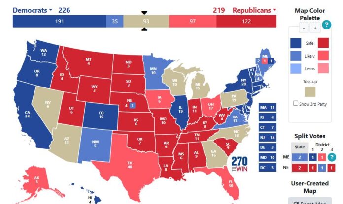 2024 Presidential Election Map as of 1st November. (Courtesy: France24)