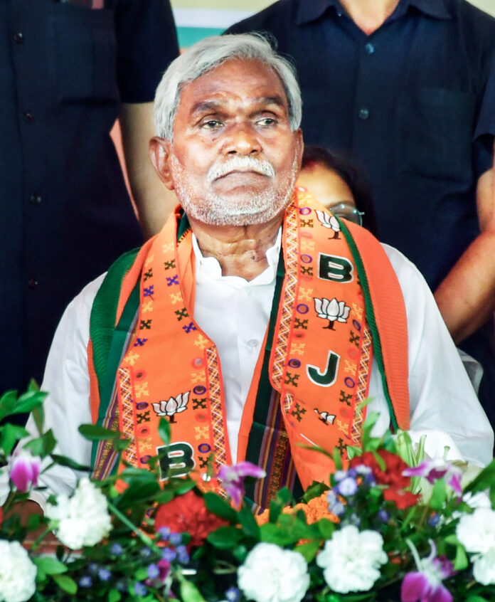 Former Jharkhand CM Champai Soren during his BJP joining ceremony, in Ranchi, on August 31. (ANI) 