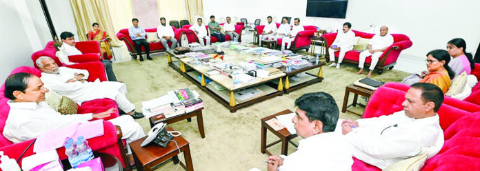 The BRS Parliamentary Party meeting chaired by Telangana Chief Minister K Chandrashekhar Rao at Pragathi Bhavan in Hyderabad on Sept 16, 2023. ANI The BRS Parliamentary Party meeting chaired by Telangana Chief Minister K Chandrashekhar Rao at Pragathi Bhavan in Hyderabad on Sept 16, 2023. ANI
