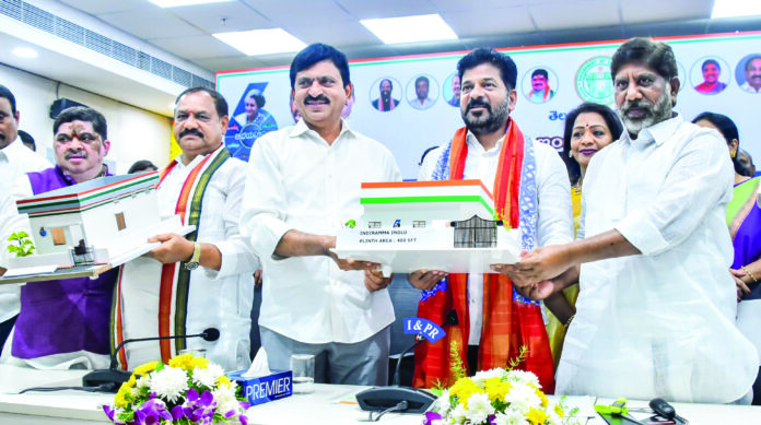 Telangana CM Revanth Reddy during the launch of the Indiramma Housing Survey mobile app in presence of Cabinet ministers, at the Secretariat in Hyderabad on Dec 5. ANI Telangana CM Revanth Reddy during the launch of the Indiramma Housing Survey mobile app in presence of Cabinet ministers, at the Secretariat in Hyderabad on Dec 5. ANI