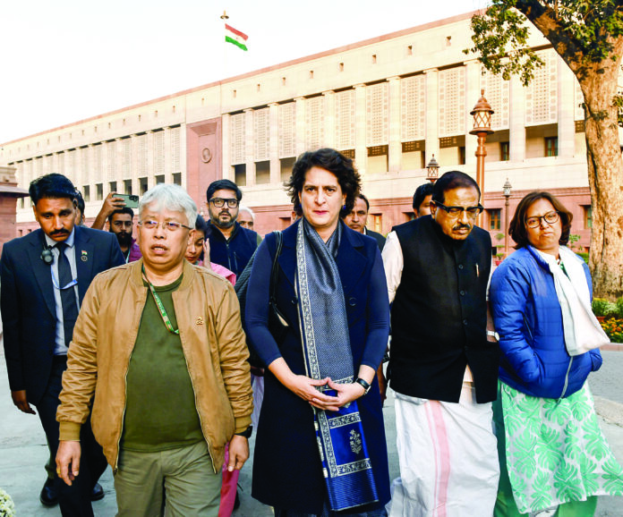 Congress General Secretary Priyanka Gandhi Vadra arrives to pay tribute to those who lost their lives, on the 23 years of the 2001 Parliament Attack, at Samvidhan Sadan in New Delhi on Friday. ANI Congress General Secretary Priyanka Gandhi Vadra arrives to pay tribute to those who lost their lives, on the 23 years of the 2001 Parliament Attack, at Samvidhan Sadan in New Delhi on Friday. ANI