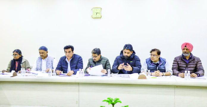 Delhi Congress President Devendra Yadav and others during Congress CEC meeting ahead of Delhi Assembly polls, at AICC headquarters in New Delhi, on December 12. (ANI) Delhi Congress President Devendra Yadav and others during Congress CEC meeting ahead of Delhi Assembly polls, at AICC headquarters in New Delhi, on December 12. (ANI)