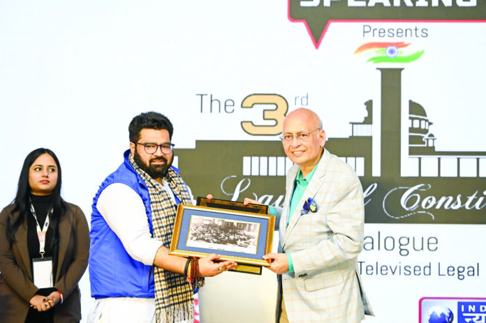 Rajya Sabha MP Kartikeya Sharma presents a token of appreciation Dr. Abhishek Manu Singhvi, Senior Advocate & Parliamentarian Rajya Sabha MP Kartikeya Sharma presents a token of appreciation Dr. Abhishek Manu Singhvi, Senior Advocate & Parliamentarian