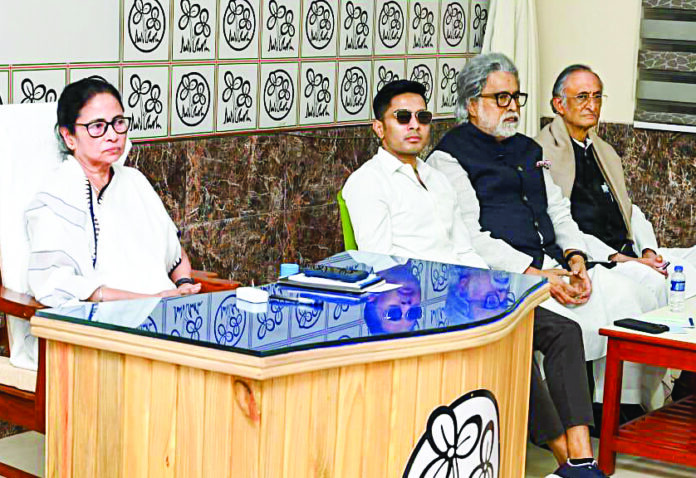 West Bengal Chief Minister and TMC supremo Mamata Banerjee attends the Trinamool Congress (TMC) National Executive meeting, at Kalighat in Kolkata on Monday. TMC National General Secretary Abhishek Banerjee and others also present. ANI West Bengal Chief Minister and TMC supremo Mamata Banerjee attends the Trinamool Congress (TMC) National Executive meeting, at Kalighat in Kolkata on Monday. TMC National General Secretary Abhishek Banerjee and others also present. ANI