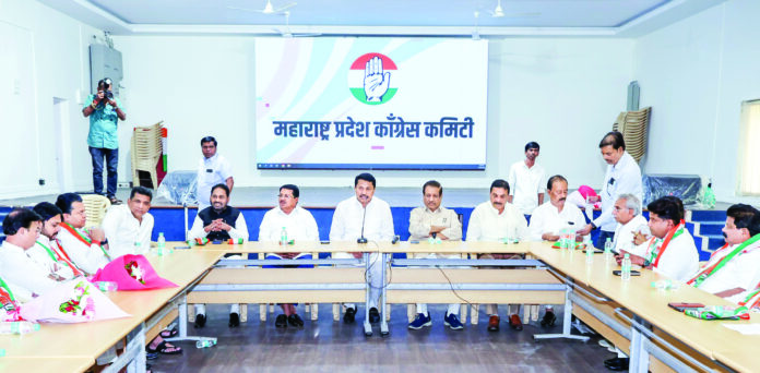Maharashtra Congress president Nana Patole chairs a meeting with party leaders and newly elected MLAs, at Tilak Bhavan in Mumbai, on Wednesday. ANI Maharashtra Congress president Nana Patole chairs a meeting with party leaders and newly elected MLAs, at Tilak Bhavan in Mumbai, on Wednesday. ANI
