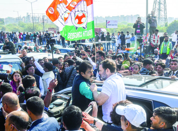 LoP in Lok Sabha Rahul Gandhi and party MP KC Venugopal in a conversation after being stopped by police at the Ghazipur border on their way to violence-hit Sambhal, in New Delhi on Wednesday. ANI LoP in Lok Sabha Rahul Gandhi and party MP KC Venugopal in a conversation after being stopped by police at the Ghazipur border on their way to violence-hit Sambhal, in New Delhi on Wednesday. ANI
