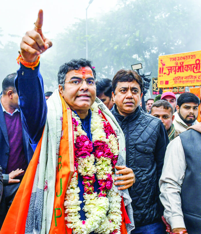 BJP candidate from the New Delhi Assembly seat, Parvesh Verma holds a ‘Padyatra’ ahead of filing his nomination papers for the Delhi Assembly elections, at Janpath in New Delhi, on January 15. (ANI) BJP candidate from the New Delhi Assembly seat, Parvesh Verma holds a ‘Padyatra’ ahead of filing his nomination papers for the Delhi Assembly elections, at Janpath in New Delhi, on January 15. (ANI)