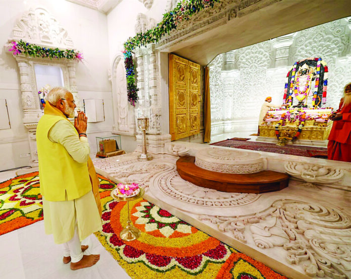 Prime Minister Narendra Modi offers prayers at Ram Janmabhoomi Temple, in Ayodhya on 5 May 2024. ANI Prime Minister Narendra Modi offers prayers at Ram Janmabhoomi Temple, in Ayodhya on 5 May 2024. ANI