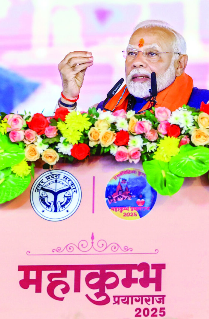 Prime Minister Narendra Modi addresses a public function for Maha Kumbh Mela 2025, in Prayagraj on 13 December. ANI Prime Minister Narendra Modi addresses a public function for Maha Kumbh Mela 2025, in Prayagraj on 13 December. ANI