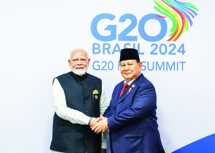 Prime Minister Narendra Modi held a bilateral meeting with Indonesian President Prabowo Subianto on the sidelines of the 19th G-20 summit, in Rio de Janeiro on 19 November 2024. ANI Prime Minister Narendra Modi held a bilateral meeting with Indonesian President Prabowo Subianto on the sidelines of the 19th G-20 summit, in Rio de Janeiro on 19 November 2024. ANI