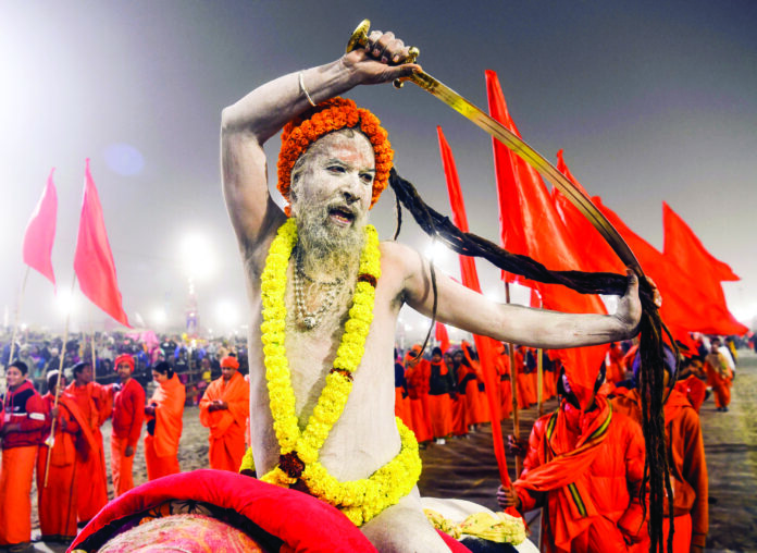 Naga Sadhus at Triveni Sangam on their way to take Amrit Snan on the occasion of Makar Sankranti during the ongoing Maha Kumbh 2025, in Prayagraj on 14 January. ANI Naga Sadhus at Triveni Sangam on their way to take Amrit Snan on the occasion of Makar Sankranti during the ongoing Maha Kumbh 2025, in Prayagraj on 14 January. ANI