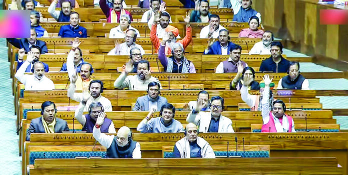 Ruling party MPs give voice vote on the ‘One Nation One Election’ Bill in Lok Sabha during the Winter Session of Parliament, in New Delhi on 17 December. ANI Ruling party MPs give voice vote on the ‘One Nation One Election’ Bill in Lok Sabha during the Winter Session of Parliament, in New Delhi on 17 December. ANI