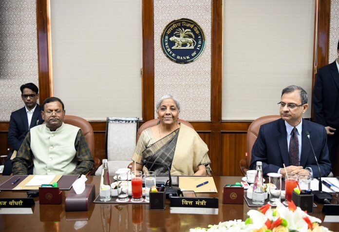 Union Finance Minister Nirmala Sitharaman addresses the Central Board of Directors of the Reserve Bank of India (RBI) in the customary post-budget meeting, at RBI in New Delhi on Saturday. RBI Governor Sanjay Malhotra, MoS Finance Pankaj Choudhary also present. ANI Union Finance Minister Nirmala Sitharaman addresses the Central Board of Directors of the Reserve Bank of India (RBI) in the customary post-budget meeting, at RBI in New Delhi on Saturday. RBI Governor Sanjay Malhotra, MoS Finance Pankaj Choudhary also present. ANI