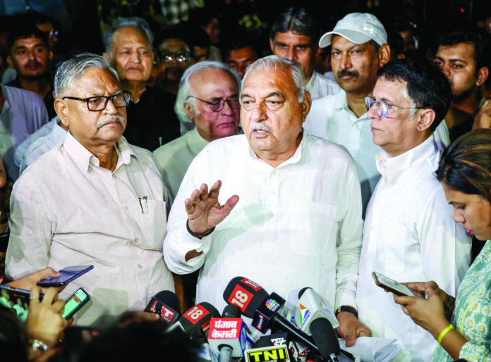 Former Haryana CM Bhupinder Singh Hooda addresses the media after a meeting of Congress delegation with the EC over concerns on Haryana Assembly poll results, in New Delhi, on October 9, 2024. ANI Former Haryana CM Bhupinder Singh Hooda addresses the media after a meeting of Congress delegation with the EC over concerns on Haryana Assembly poll results, in New Delhi, on October 9, 2024. ANI