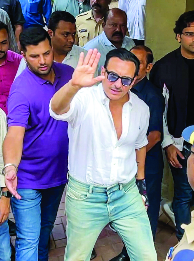 Actor Saif Ali Khan arrives at his residence after getting discharged from Lilavati Hospital, in Mumbai, on January 21. ANI Actor Saif Ali Khan arrives at his residence after getting discharged from Lilavati Hospital, in Mumbai, on January 21. ANI