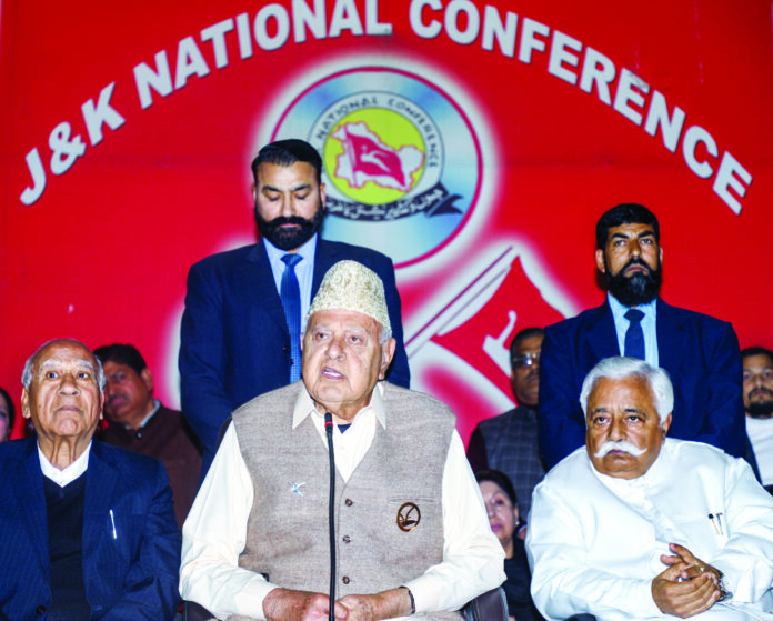 JKNC President Farooq Abdullah addresses party workers during one-day conference, at party office in Jammu, on January 22. ANI JKNC President Farooq Abdullah addresses party workers during one-day conference, at party office in Jammu, on January 22. ANI