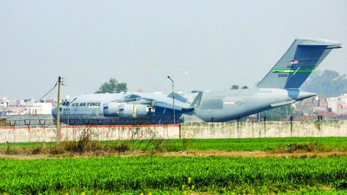 US military aircraft carrying deported Indian immigrants arrives at Sri Guru Ramdass Jee International Airport, Amritsar, on Wednesday. ANI US military aircraft carrying deported Indian immigrants arrives at Sri Guru Ramdass Jee International Airport, Amritsar, on Wednesday. ANI