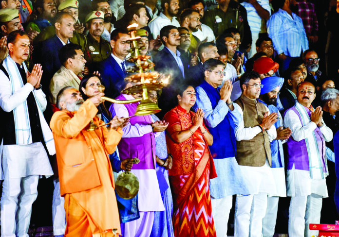 Delhi CM Rekha Gupta attends Yamuna Aarti at Vasudev Ghat