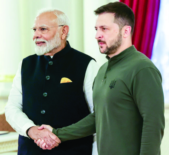 PM Narendra Modi and Ukrainian President Volodymyr Zelenskyy hold a bilateral meeting