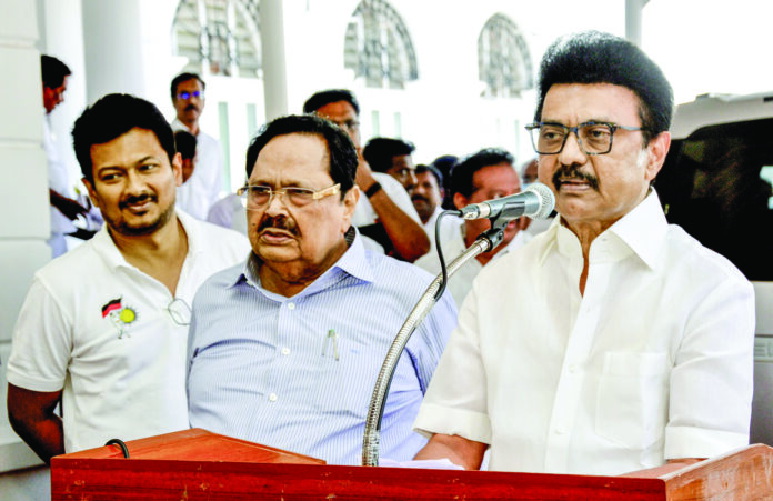 Tamil Nadu CM M.K. Stalin speaks to the media on Delimitation, in Chennai on Tuesday. State Deputy Chief Minister Udayanidhi Stalin, Minister for Water Resources Durai Murugan also present, on February 25. (ANI) Tamil Nadu CM M.K. Stalin speaks to the media on Delimitation, in Chennai on Tuesday. State Deputy Chief Minister Udayanidhi Stalin, Minister for Water Resources Durai Murugan also present, on February 25. (ANI)