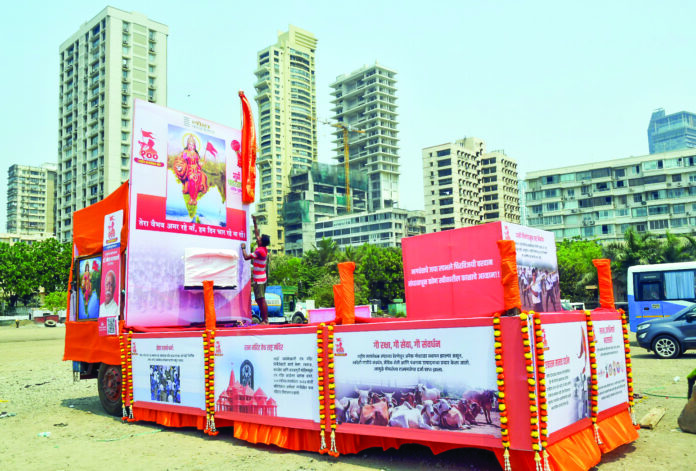 A rath being prepared for the RSS centenary year celebrations, in Mumbai on Saturday. ANI