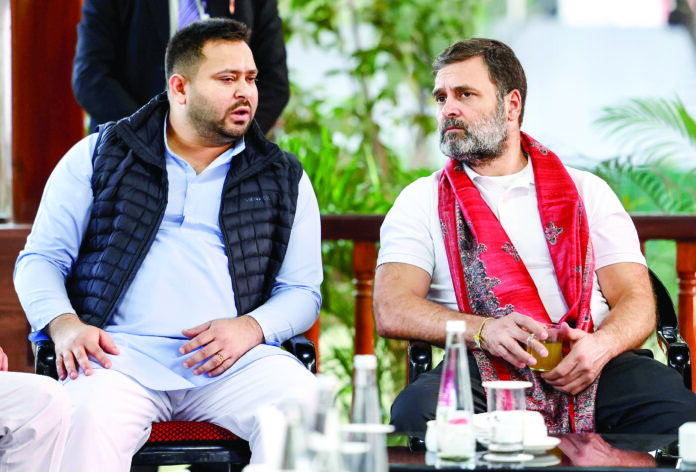 Lok Sabha LoP Rahul Gandhi with Leader of the Opposition in the Bihar Assembly Tejashwi Yadav, at the residence of RJD Chief Lalu Prasad Yadav, in Patna, on January 18. ANI Lok Sabha LoP Rahul Gandhi with Leader of the Opposition in the Bihar Assembly Tejashwi Yadav, at the residence of RJD Chief Lalu Prasad Yadav, in Patna, on January 18. ANI