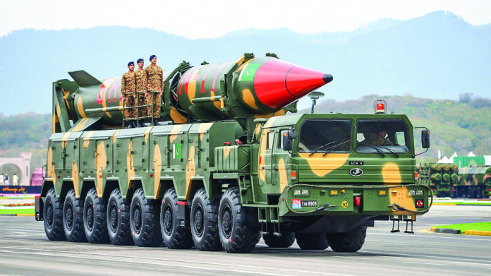 Pakistan rolls out its long-range ballistic missile Shaheen III. Photograph: X Pakistan rolls out its long-range ballistic missile Shaheen III. Photograph: X