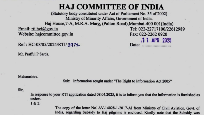 RTI unveils only Muslim Pilgrims received Airfare Subsidy for years; No such benefit ever provided to majority Hindus RTI unveils only Muslim Pilgrims received Airfare Subsidy for years; No such benefit ever provided to majority Hindus