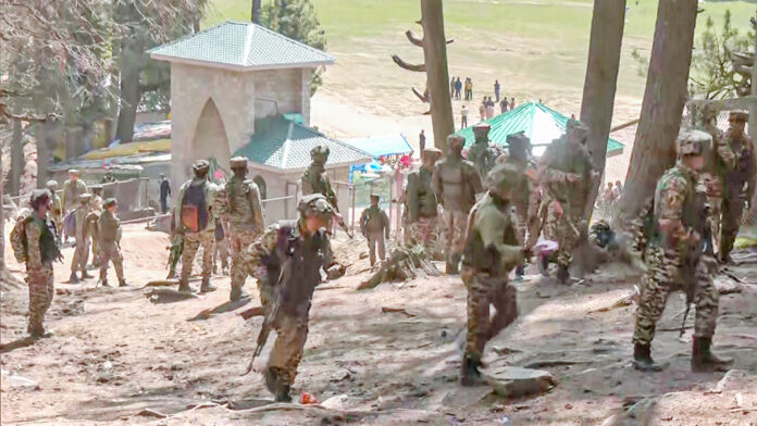 Army personnel arrive at Baisaran meadow, where the terrorist attack took place on Tuesday that left several people dead and many injured, in Pahalgam on 23 April 2025. ANI Army personnel arrive at Baisaran meadow, where the terrorist attack took place on Tuesday that left several people dead and many injured, in Pahalgam on 23 April 2025. ANI