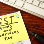 Notepad with word GST Goods and services tax.