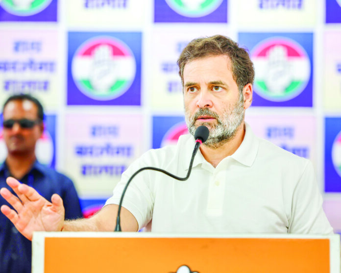 Rahul Gandhi addresses the gathering during a meeting with the observers and in-charges appointed under the 'Organisation Creation Campaign'