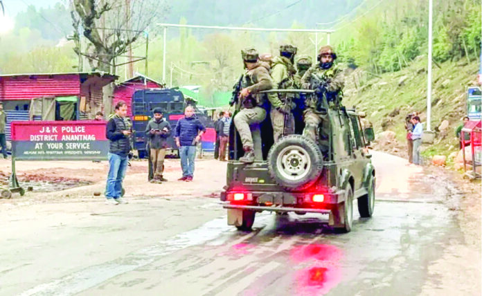 Security personnel approach the scene of the April 22 terrorist attack on a group of tourists in Pahalgam. ANI Security personnel approach the scene of the April 22 terrorist attack on a group of tourists in Pahalgam. ANI