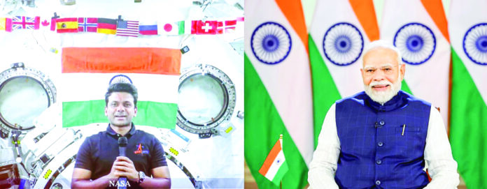PM Modi interacts with Group Captain Shubhanshu Shukla, who is aboard the International Space Station