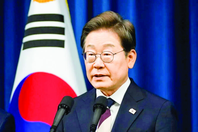 Newly elected South Korean President Lee Jae-myung speaks during a press conference at the presidential office in Seoul on June 4. Agencies Newly elected South Korean President Lee Jae-myung speaks during a press conference at the presidential office in Seoul on June 4. Agencies