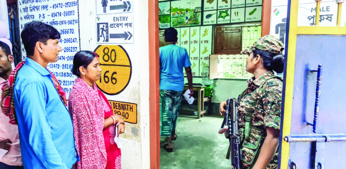 A June 19 photo of voters arriving to cast their vote for the Kaliganj byelection, at a polling station in Nadia. ANI A June 19 photo of voters arriving to cast their vote for the Kaliganj byelection, at a polling station in Nadia. ANI