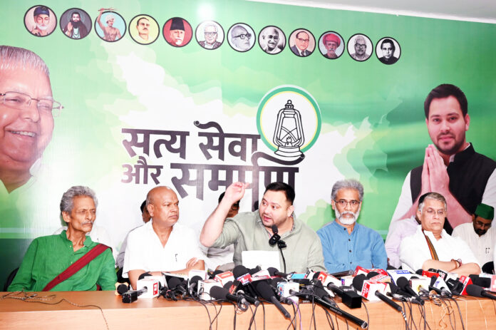 Tejashwi Yadav addresses a press conference